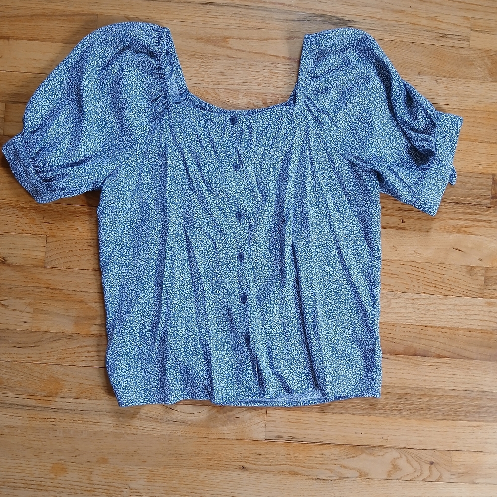 LC Lauren Conrad Blue Floral Blouse